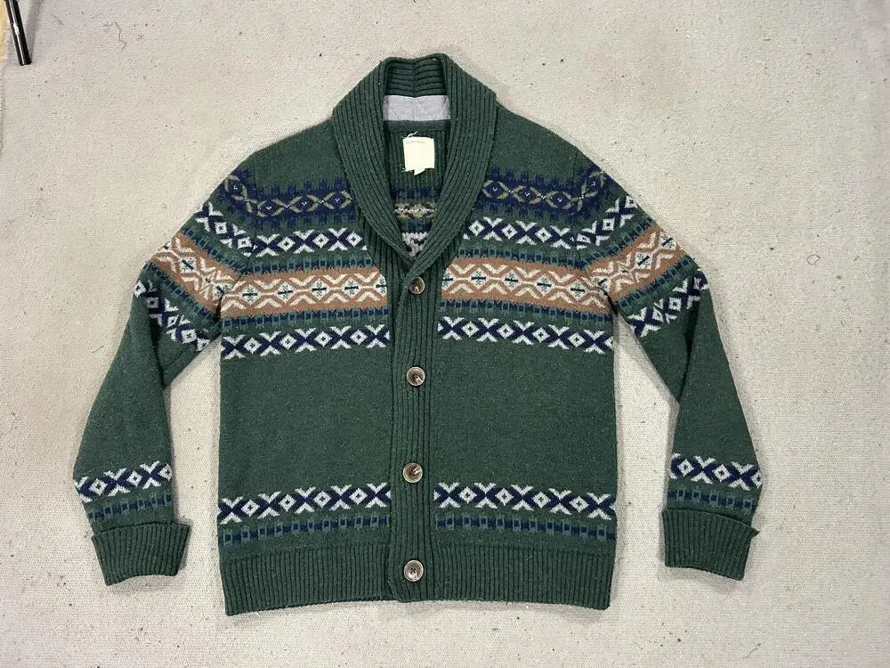 life after denim Sweater Womens Small Green Shawl Collar Fair Isle Cardigan Knit